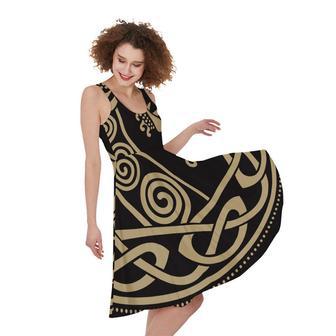 Scandinavian Viking Dragon Print Sleeveless Knee Length Dress | Newhawaiianshirts DE