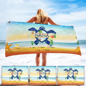 Sea Turtle Nana Grandkid Design Personalized Beach Towels Unique | Newhawaiianshirts CA