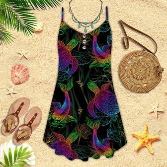 Sea Turtle Neon Spaghetti Strap Summer Dress | Newhawaiianshirts AU