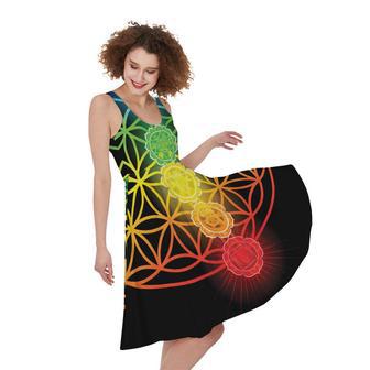 Seven Chakras Flower Of Life Print Sleeveless Knee Length Dress | Newhawaiianshirts AU