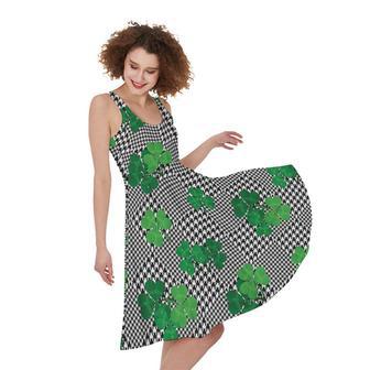 Shamrocks Houndstooth Pattern Print Sleeveless Knee Length Dress | Newhawaiianshirts AU