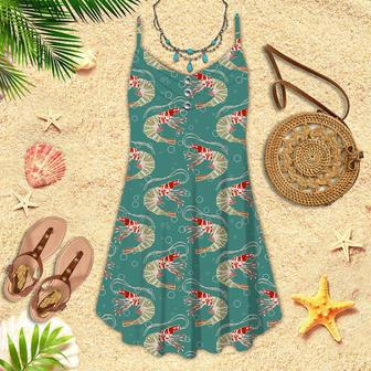 Shrimps In Turquoise Water With Bubbles Pattern Spaghetti Strap Summer Dress | Newhawaiianshirts DE