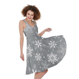 Silver And White Snowflake Pattern Print Sleeveless Knee Length Dress | Newhawaiianshirts