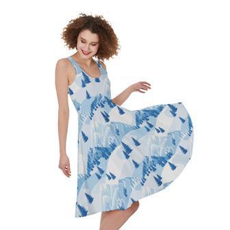 Skiing Mountain Print Sleeveless Knee Length Dress | Newhawaiianshirts