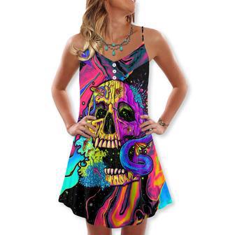 Skull And Moth Night Butterfly Neon Style - V-Neck Sleeveless Cami Dress | Newhawaiianshirts CA