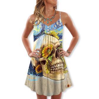 Skull And Sunflower Vintage Amazing Starry Night - V-Neck Sleeveless Cami Dress | Newhawaiianshirts DE