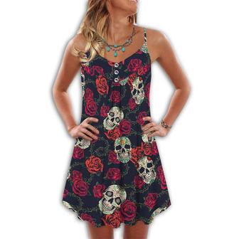 Skull Black And Red Rose - Summer Dress | Newhawaiianshirts UK