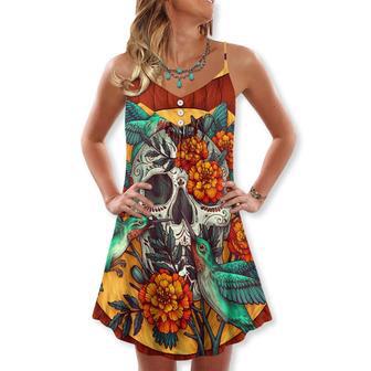 Skull Floral Skull Hummingbird - V-Neck Sleeveless Cami Dress | Newhawaiianshirts