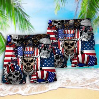 Skull Independence Day Skull US Flag Beach Short | Newhawaiianshirts