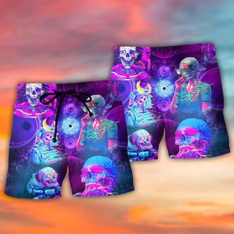 Skull Psychic Face Future Style With Purple Beach Short | Newhawaiianshirts DE