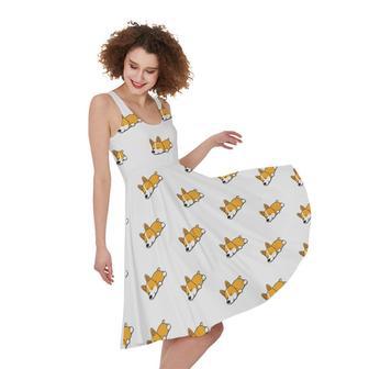 Sleeping Corgi Pattern Print Sleeveless Knee Length Dress | Newhawaiianshirts