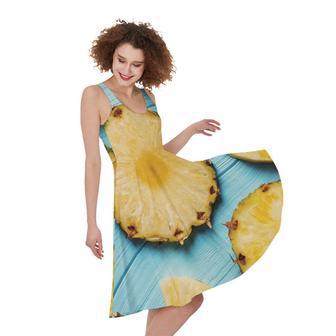 Sliced Pineapple Print Sleeveless Knee Length Dress | Newhawaiianshirts DE