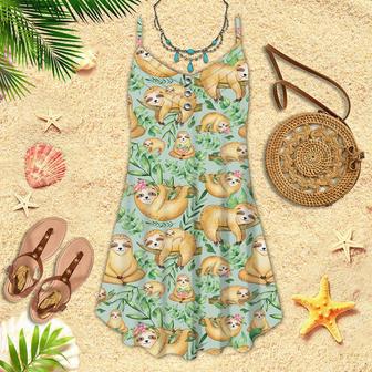 Sloth Flower Spaghetti Strap Summer Dress | Newhawaiianshirts CA