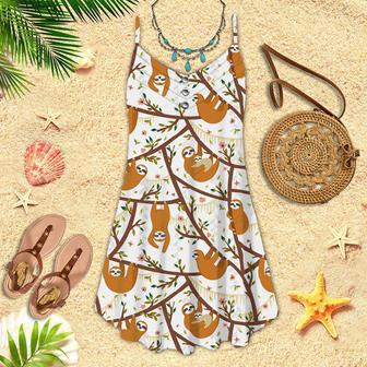 Sloth Mom And Baby Sloth Spaghetti Strap Summer Dress | Newhawaiianshirts DE