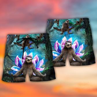 Sloth Yoga Pose On the Forest Lotus Flower Beach Short | Newhawaiianshirts CA