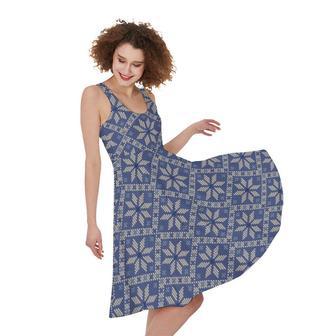 Snowflakes Knitted Pattern Print Sleeveless Knee Length Dress | Newhawaiianshirts AU