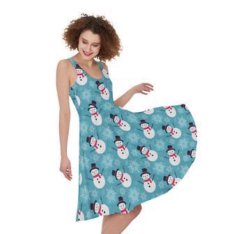 Snowman And Snowflake Pattern Print Sleeveless Knee Length Dress | Newhawaiianshirts CA