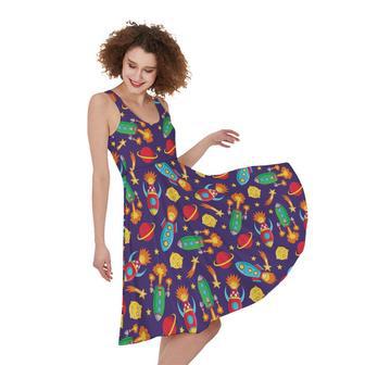 Space Rockets Pattern Print Sleeveless Knee Length Dress | Newhawaiianshirts DE