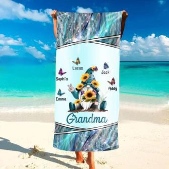 Sparkling Grandma Gnome Butterfly Kids Personalized Beach Towels | Newhawaiianshirts