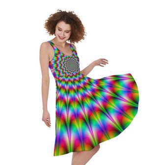 Spiky Psychedelic Optical Illusion Sleeveless Knee Length Dress | Newhawaiianshirts DE