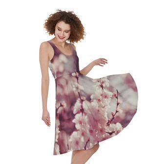 Spring Cherry Blossom Print Sleeveless Knee Length Dress | Newhawaiianshirts DE