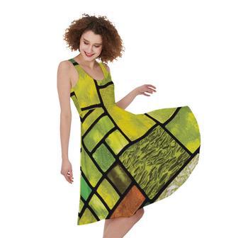 Square Stained Glass Mosaic Print Sleeveless Knee Length Dress | Newhawaiianshirts