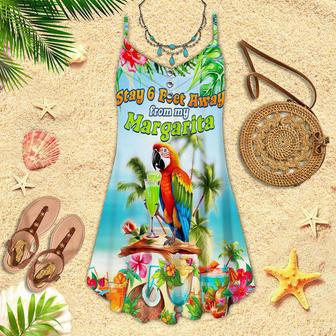 Stay 6 Feet Away From My Margarita Parrot Tropical Spaghetti Strap Summer Dress | Newhawaiianshirts