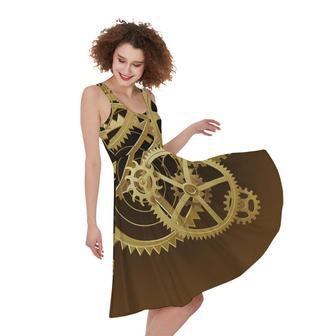 Steampunk Cogwheels Print Sleeveless Knee Length Dress | Newhawaiianshirts UK