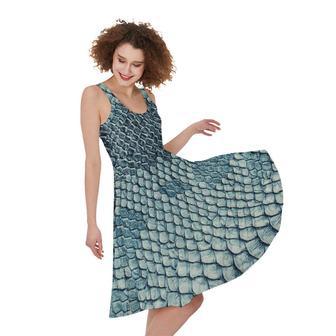 Steel Blue Snakeskin Print Sleeveless Knee Length Dress | Newhawaiianshirts