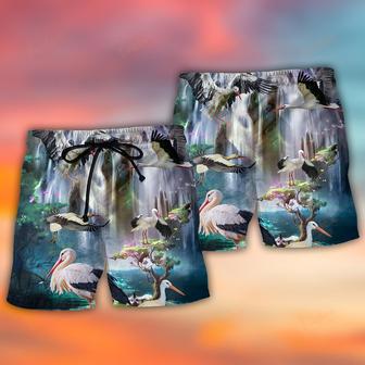 Stork Bird In The Dreamy Waterfall Beach Short | Newhawaiianshirts AU