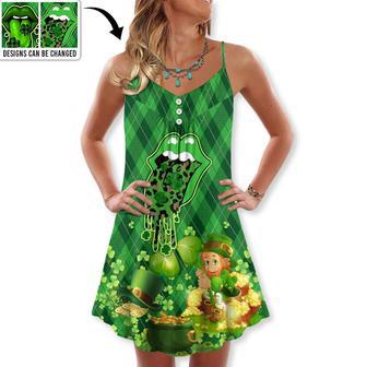 St.Patrick's Day Lucky Lips Vibe Art Style - V-Neck Sleeveless Cami Dress | Newhawaiianshirts AU