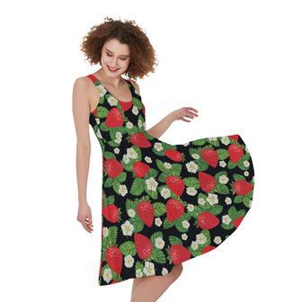 Strawberry And Flower Pattern Print Sleeveless Knee Length Dress | Newhawaiianshirts CA