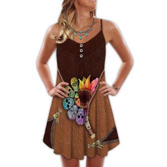 Sugar Skull Sunflower Leather Style - Summer Dress | Newhawaiianshirts CA