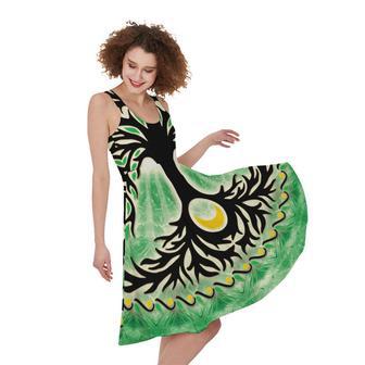 Sun And Moon Yggdrasil Print Sleeveless Knee Length Dress | Newhawaiianshirts