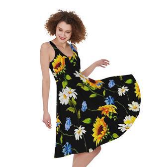 Sunflower Chamomile Pattern Print Sleeveless Knee Length Dress | Newhawaiianshirts AU