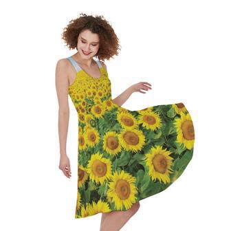 Sunflower Field Print Sleeveless Knee Length Dress | Newhawaiianshirts UK