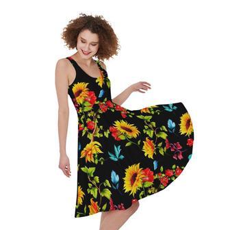 Sunflower Floral Pattern Print Sleeveless Knee Length Dress | Newhawaiianshirts AU