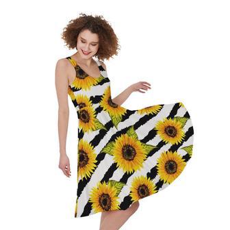 Sunflower Striped Pattern Print Sleeveless Knee Length Dress | Newhawaiianshirts UK