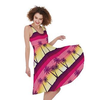 Sunset Palm Tree Pattern Print Sleeveless Knee Length Dress | Newhawaiianshirts CA