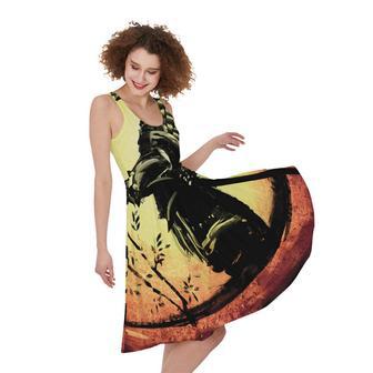 Sunset Samurai Warrior Print Sleeveless Knee Length Dress | Newhawaiianshirts DE