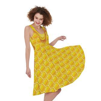 Sweet Honey Honeycomb Print Sleeveless Knee Length Dress | Newhawaiianshirts