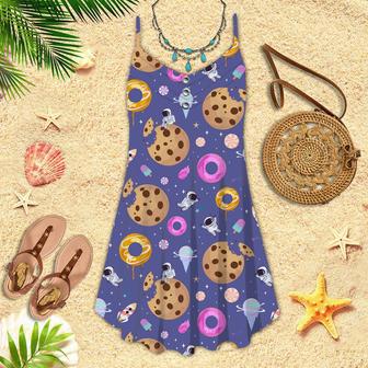 Sweet Space With Fantasy Chocolate Cookie And Astronaut Spaghetti Strap Summer Dress | Newhawaiianshirts CA