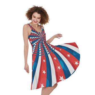 Swirly American Patriotic Print Sleeveless Knee Length Dress | Newhawaiianshirts