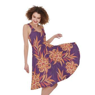 Tangerine Floral Bohemian Pattern Print Sleeveless Knee Length Dress | Newhawaiianshirts CA