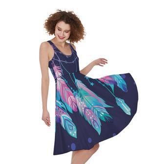 Teal And Purple Dream Catcher Print Sleeveless Knee Length Dress | Newhawaiianshirts