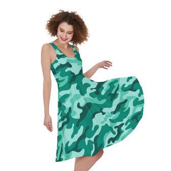 Teal Camouflage Print Sleeveless Knee Length Dress | Newhawaiianshirts