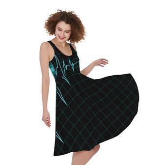 Teal Heartbeat Print Sleeveless Knee Length Dress | Newhawaiianshirts AU