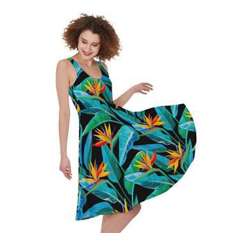 Teal Tropical Pattern Print Sleeveless Knee Length Dress | Newhawaiianshirts UK