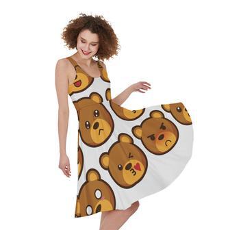 Teddy Bear Emoji Print Sleeveless Knee Length Dress | Newhawaiianshirts