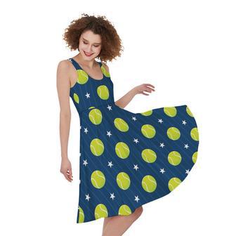 Tennis Sport Pattern Print Sleeveless Knee Length Dress | Newhawaiianshirts DE